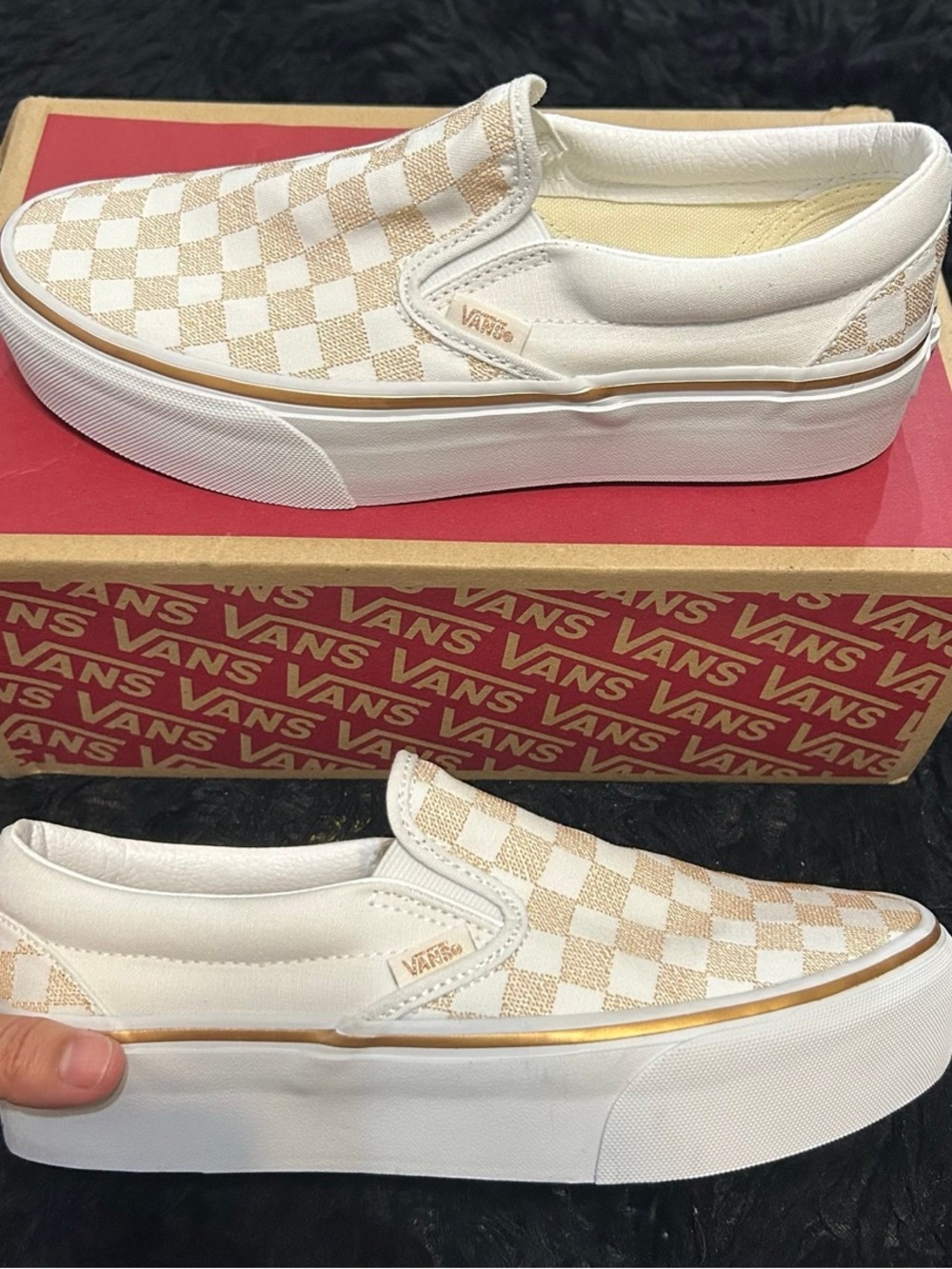 VANS checkerboard metallic gold platform slip on shoes sneakers women’s 9 new - Picture 7 of 8